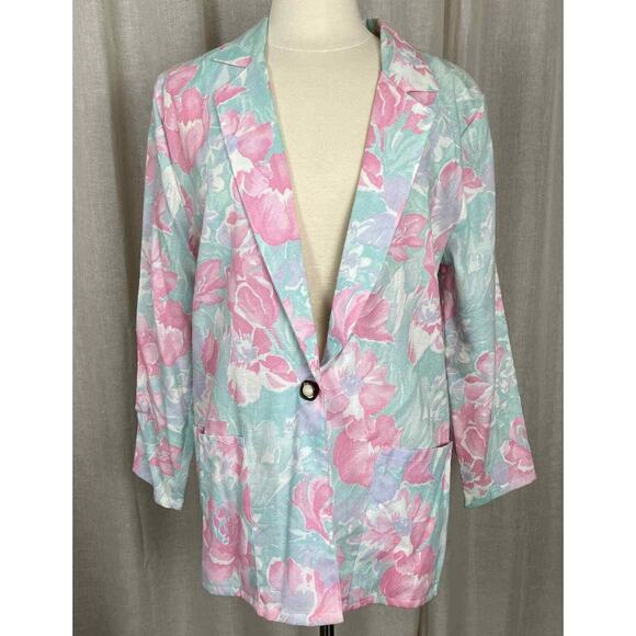 Vintage Blazer Womens Size Small Floral Pink Blue Pastel Spring Boyfriend 90s - Picture 13 of 13